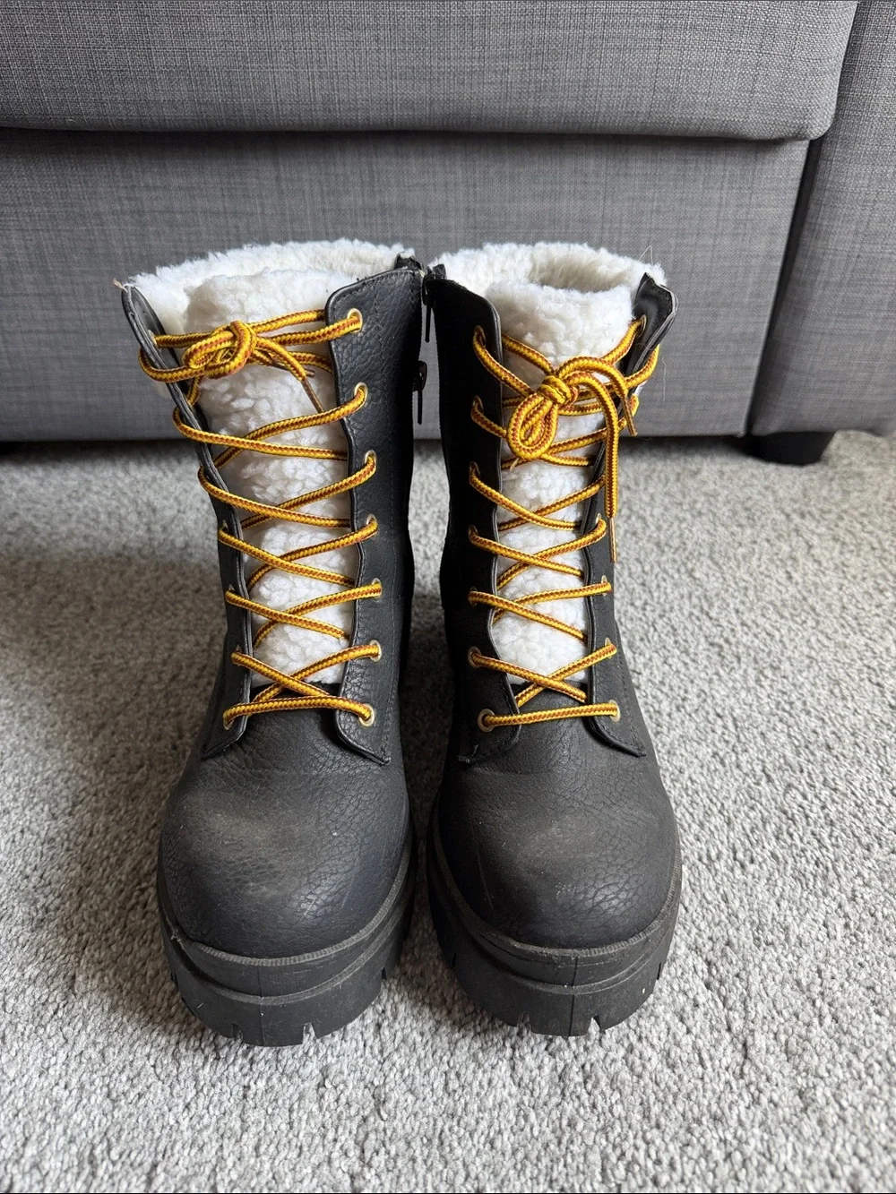 Women's Black Faux-Fur Lace-Up Winter Boots